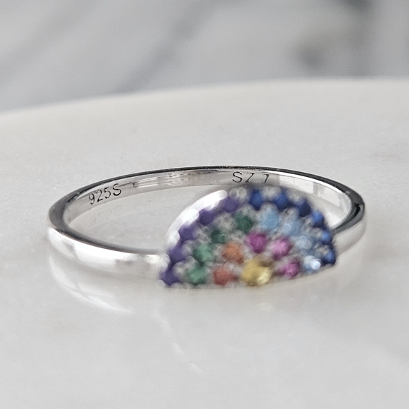 Rainbow Gemstone Ring, 925 Sterling Silver Charmed Aroma Good Vibes Only - Picture 3 of 5
